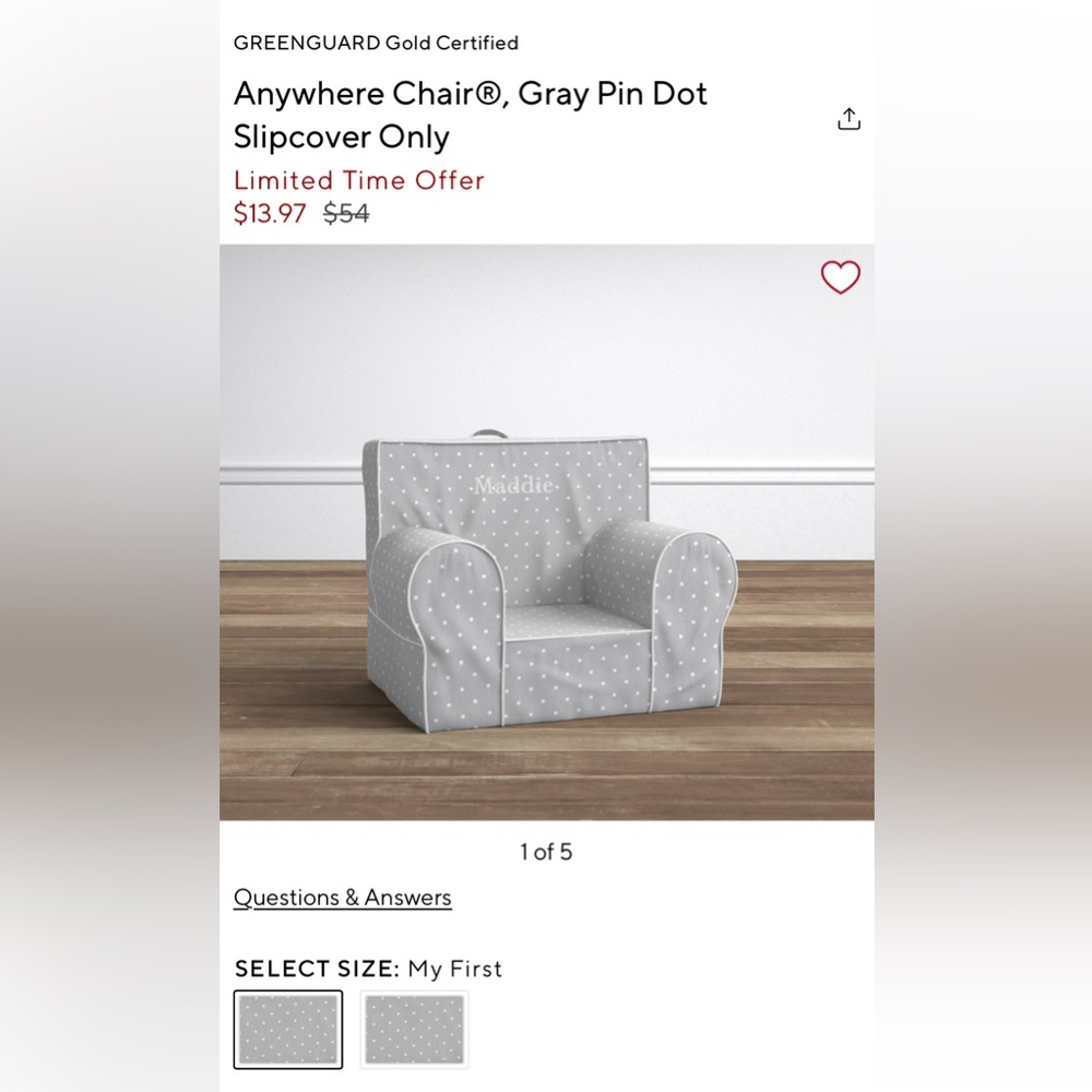 Pottery Barn Kids Gray Dot My First Chair Slipcover Only Personalized